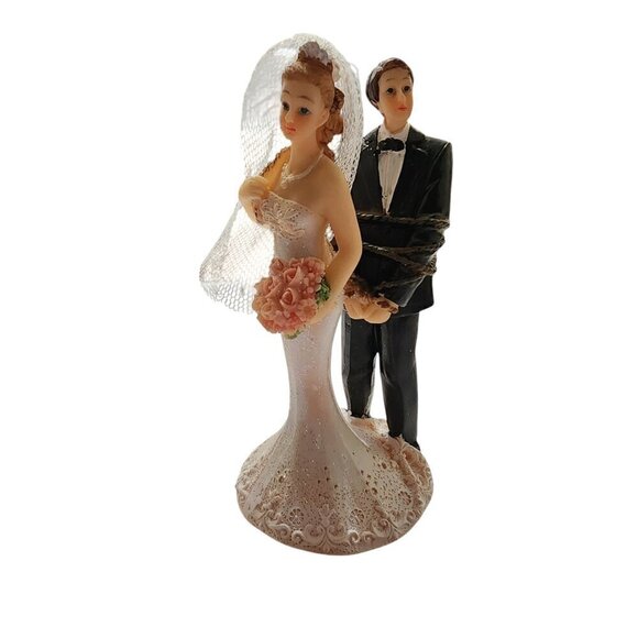 Funny Wedding Cake Topper, Bride Tied Up Groom Couple Figurine, 2.6‎ x 4.… - Picture 1 of 8